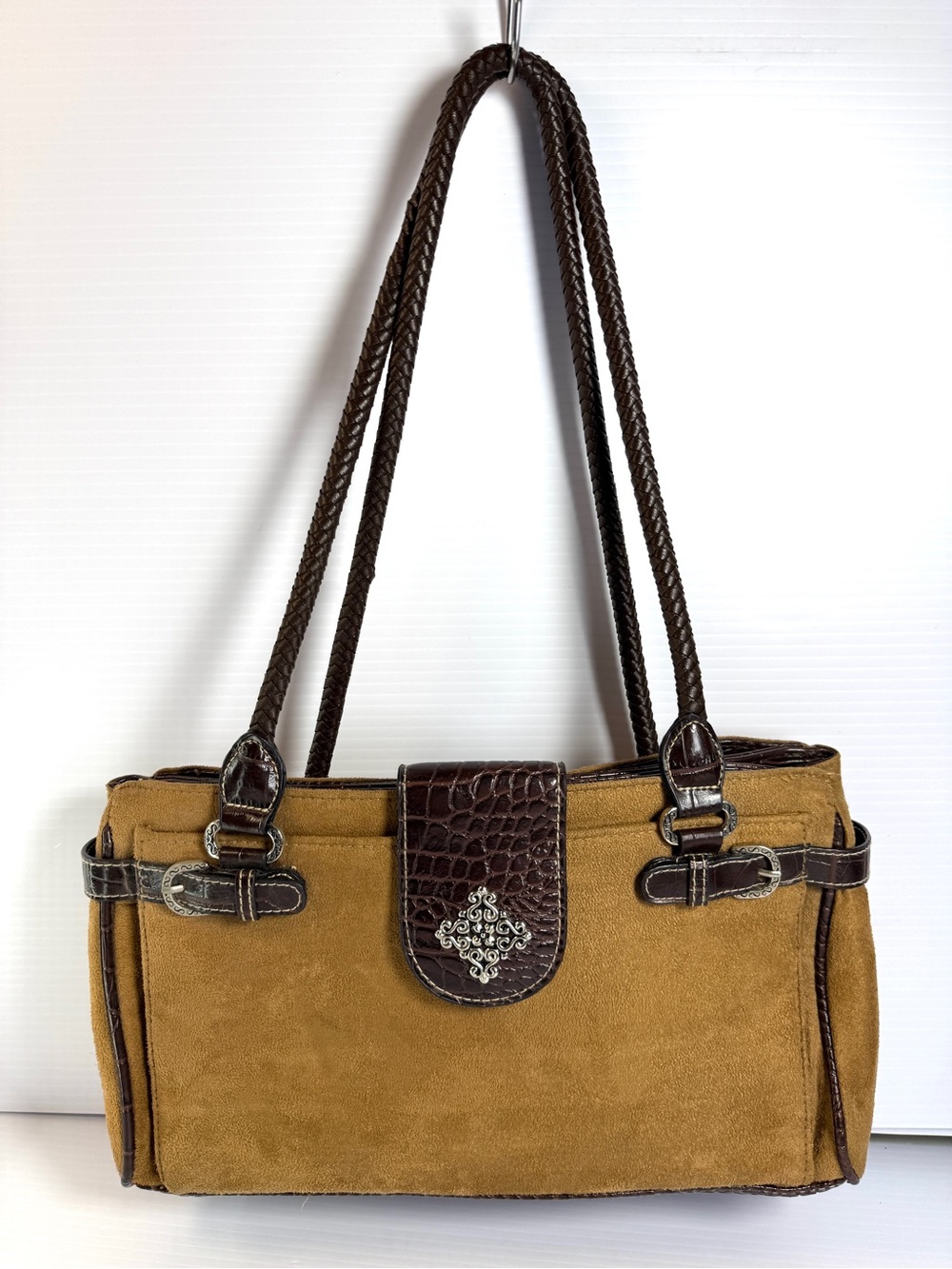 Rosetti Brown Suede Shoulder Bag with Dark Brown Trim